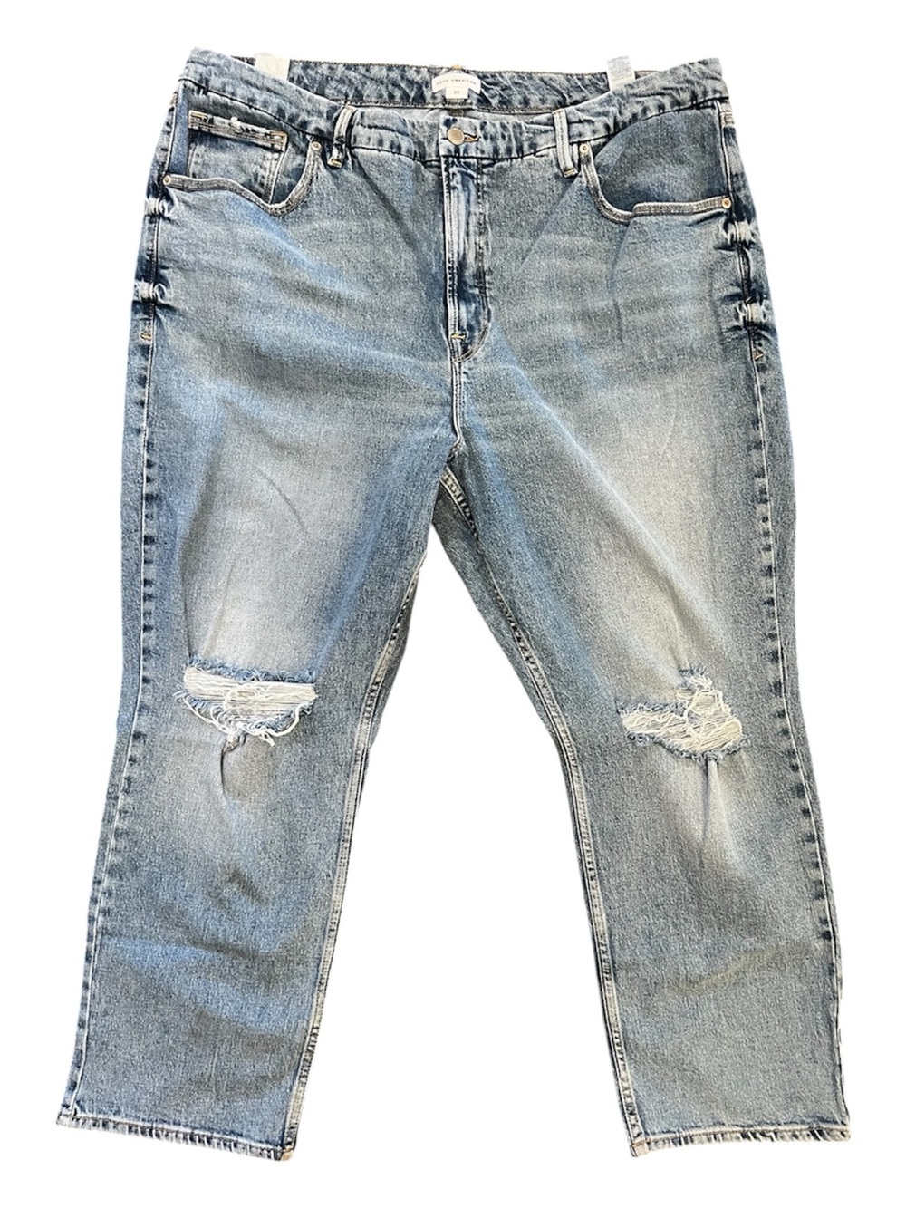 Good American Jeans Light Wash Distressed Straight-Leg Jeans Women’s Size 20